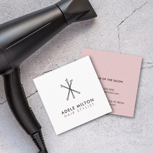 Carte De Visite Carré Poils de Bobby Blanc Rose Blanc Élégant Minimal