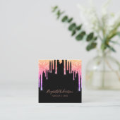 Carte De Visite Carré Poils de maquillage rose noir pourpre gouttes (Debout devant)