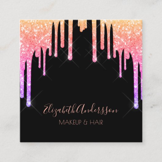 Carte De Visite Carré Poils de maquillage rose noir pourpre gouttes (Devant)
