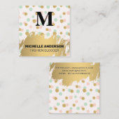 Carte De Visite Carré Point Polka parties scintillant | Or brossé | Mono (Devant / Derrière)