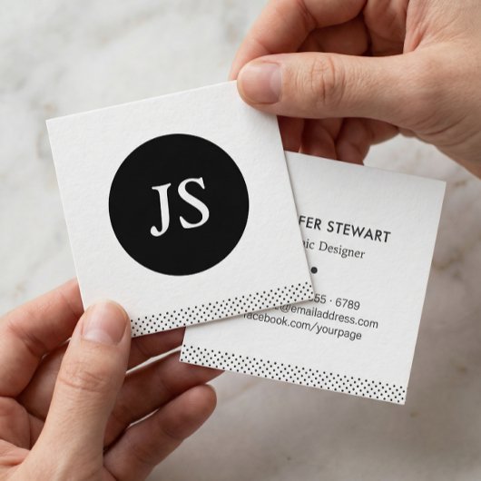 Carte De Visite Carré Points élégants simples modernes de monogramme