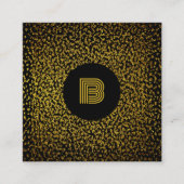 Carte De Visite Carré Pois dorés monogramme moderne noir (Devant)