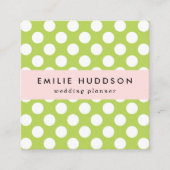 Carte De Visite Carré Pois verts, Motif à points Polka, points, pointill (Devant)