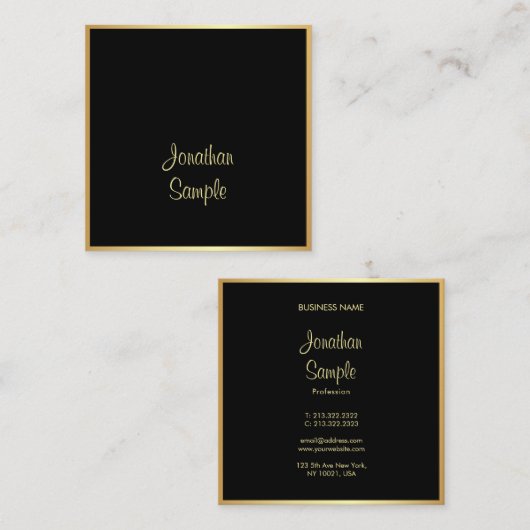 Carte De Visite Carré Police de script manuscrite Sophisticated Black Go (Devant / Derrière)