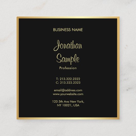 Carte De Visite Carré Police de script manuscrite Sophisticated Black Go (Dos)