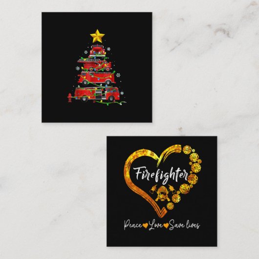 Carte De Visite Carré Pompier Camion Arbre de Noël Hommes Femmes (Devant / Derrière)