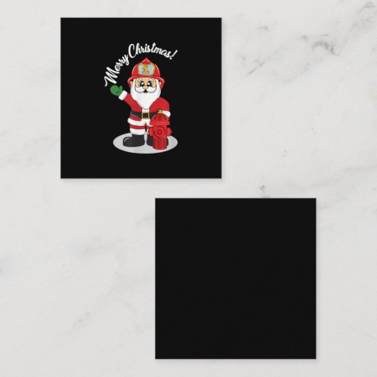 Carte De Visite Carré Pompier de Noël Père Noël hiver (Devant / Derrière)