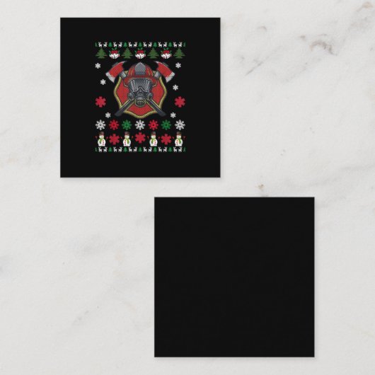 Carte De Visite Carré Pompier Drôle Noël Joli Amour Dons (Devant / Derrière)