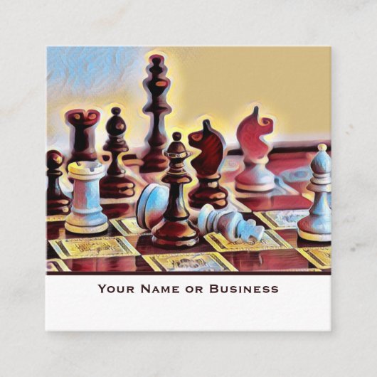 Carte De Visite Carré Pop Art Abstrait Chess Pieces Coach Club (Devant)