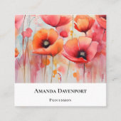 Carte De Visite Carré Poppies rouges dans une aquarelle de champ (Devant)