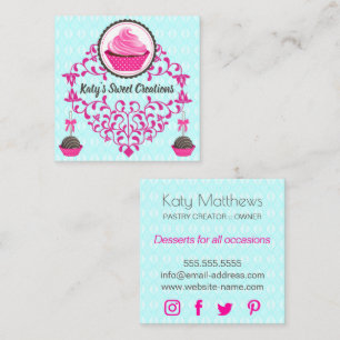Carte De Visite Carré Pops de gâteaux Cupcakes Élégants Spirales
