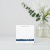 Carte De Visite Carré Porte-oreille Aquarelle Bleu (Debout devant)