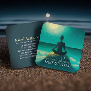 Carte De Visite Carré Pose de méditation de yoga sur roche pleine lune é