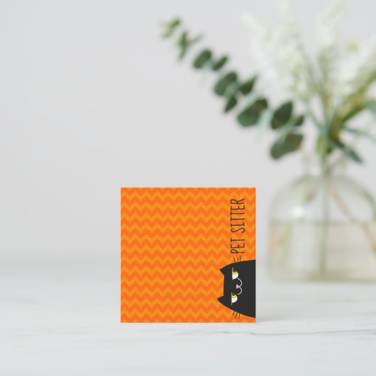 Carte De Visite Carré Pot de chat noir (Debout devant)