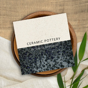 CARTE DE VISITE CARRÉ POTERIE CÉRAMIQUE NOIRE GRIS GLASÉE TEXTURE SPECKL