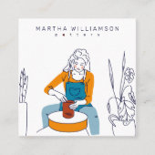 Carte De Visite Carré Poterie d'illustration féminine bleu jaune minimal (Devant)