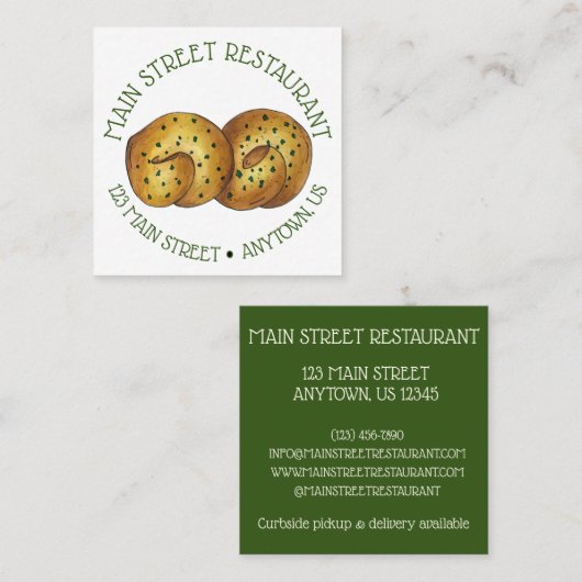 Carte De Visite Carré Pouce d'ail Pain Roll Italien Cuisine alimentaire  (Devant / Derrière)