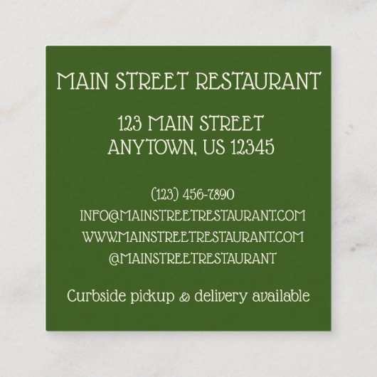 Carte De Visite Carré Pouce d'ail Pain Roll Italien Cuisine alimentaire  (Dos)