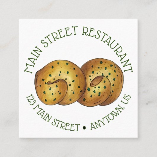 Carte De Visite Carré Pouce d'ail Pain Roll Italien Cuisine alimentaire (Devant)