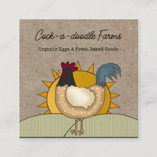Carte De Visite Carré Poulet de la ferme rustique de coq oeufs frais