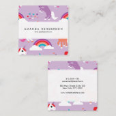 Carte De Visite Carré Pourpre mignon d'arc-en-ciel de licorne (Devant / Derrière)