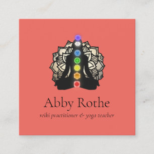 Carte De Visite Carré Praticien de Yoga Reiki avec Chakra Gold Lotus