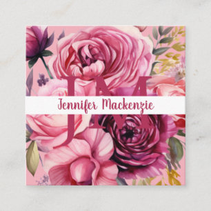 Carte De Visite Carré Premier Chic Rose Clair Floral Fleurs