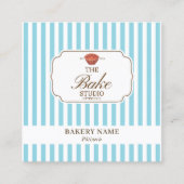 Carte De Visite Carré Preppy Brown & Blue Stripes Bakery Logo QR Code (Devant)