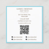 Carte De Visite Carré Preppy Brown & Blue Stripes Bakery Logo QR Code (Dos)