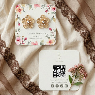 Carte De Visite Carré Présentoir à bijoux fleurs roses élégant MH26