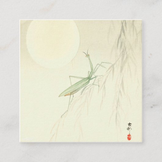Carte De Visite Carré Priez Mantis Et Pleine lune Par Ohara Koson (Devant)