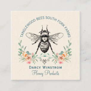 Carte De Visite Carré Produits d'abeilles à miel tiré à la main Floral