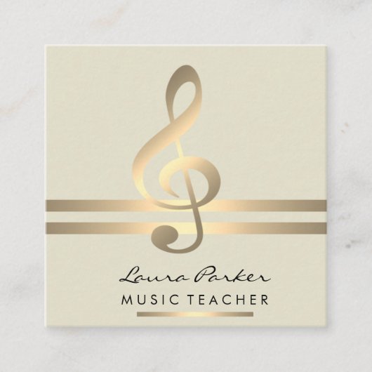 Carte De Visite Carré Professeur de musique musicienne avec notes musica (Devant)