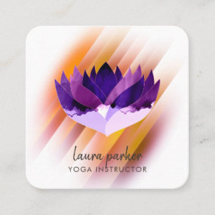 Carte De Visite Carré Professeur de Yoga Fleur de Lotus Pourpre Art Zen