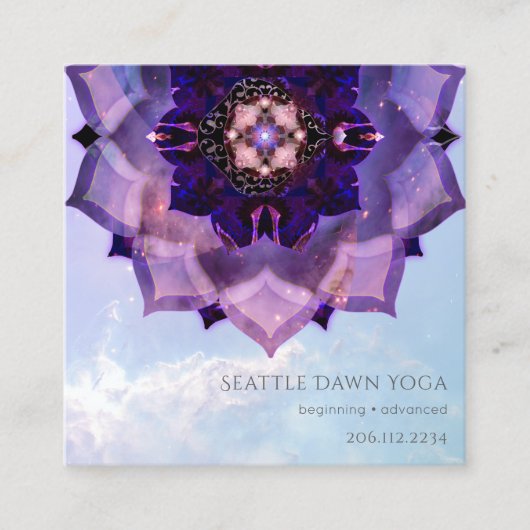 Carte De Visite Carré Professeur de yoga moderne Mandala Lotus Violet (Devant)