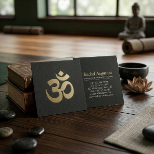 Carte De Visite Carré Professeur de Yoga Symbole OM en relief Noir et Or