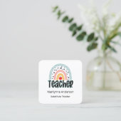 Carte De Visite Carré Professeur remplaçant Boho Rainbow (Debout devant)
