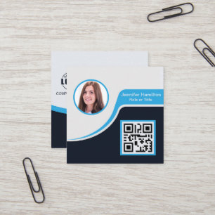 Carte De Visite Carré Professional Black Blue ajoutez votre logo QR Code