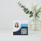 Carte De Visite Carré Professional Black Blue ajoutez votre logo QR Code (Debout devant)