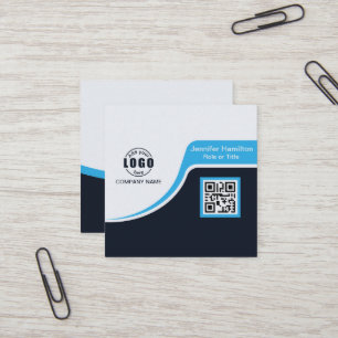 Carte De Visite Carré Professional Black Blue ajoutez votre logo QR Code