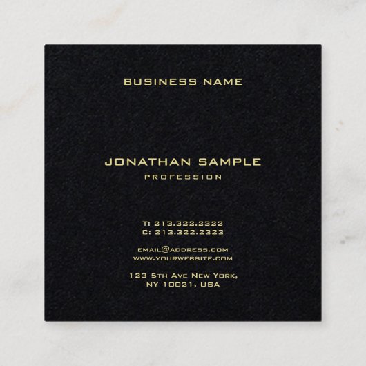 Carte De Visite Carré Professional Elegant Simple Design Gold Nom Texte (Dos)