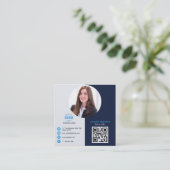 Carte De Visite Carré Professional Grey Blue ajoutez votre photo QR Code (Debout devant)