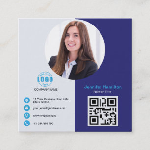 Carte De Visite Carré Professional Grey Blue ajoutez votre photo QR Code