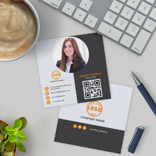 Carte De Visite Carré Professional Grey Orange ajoutez votre code photo