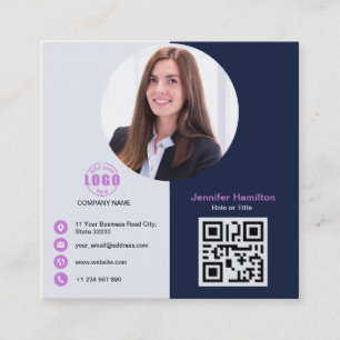 Carte De Visite Carré Professional Grey Purple ajoutez votre photo QR Co