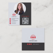Carte De Visite Carré Professional Grey Red ajoutez votre photo QR Code  (Devant / Derrière)