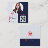 Carte De Visite Carré Professional Grey Red ajoutez votre photo QR Code  (Devant / Derrière)
