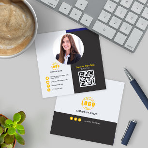 Carte De Visite Carré Professional Grey Yellow ajoutez votre photo QR Co