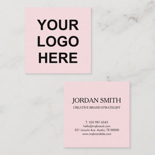 Carte De Visite Carré Professional Logo Minimal Modern Blush Pink (Devant / Derrière)