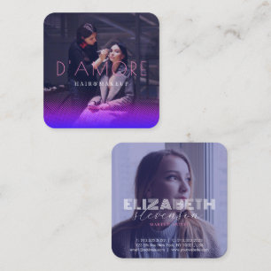 Carte De Visite Carré Professionnel 2 Photos rose et violet Abstrait